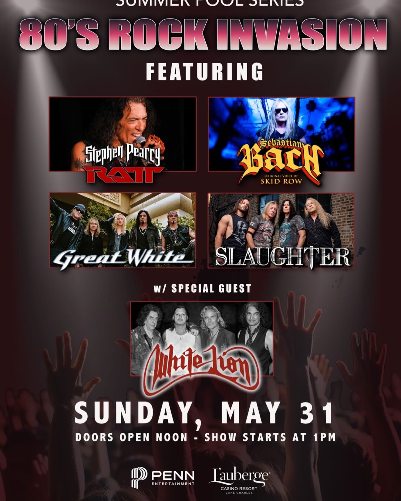 Sebastian Bach Summer Pool Series feat 80s Rock Invasion Tour Poster 2026